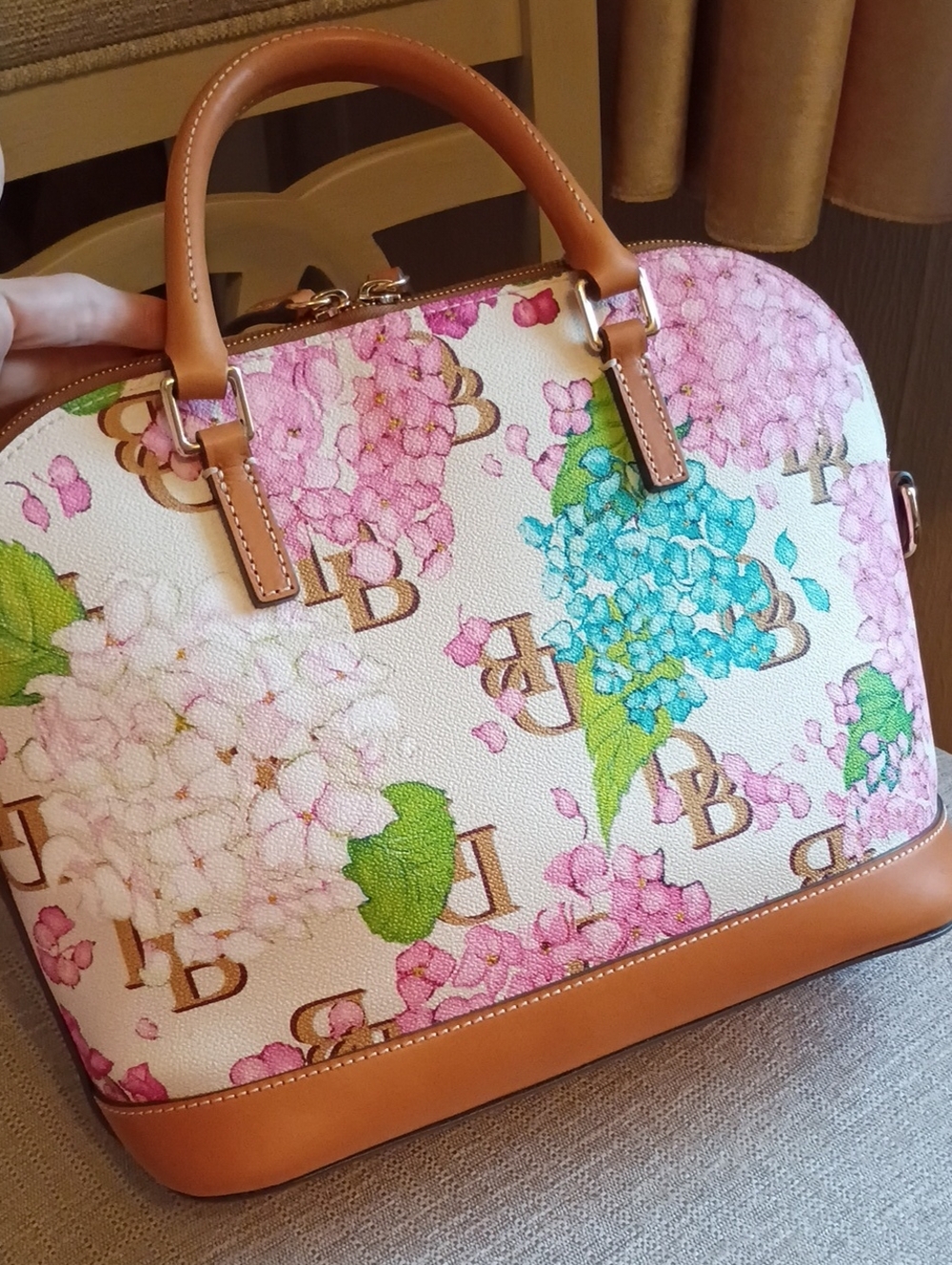 Dooney & Bourke Monogram Floral Hydrangea Zip Domed Satchel - Picture 5 of 17